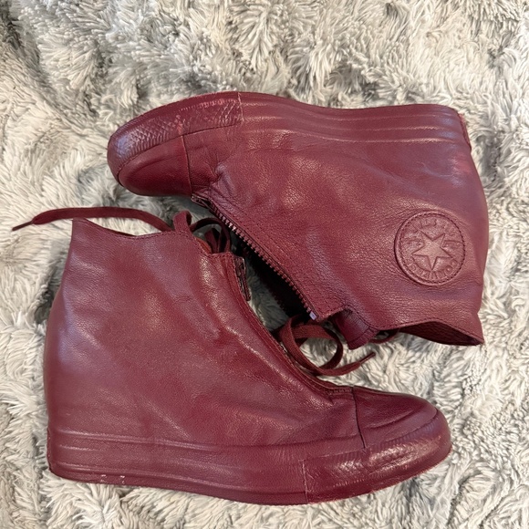 Rare Converse Shroud Wedge Sneakers Red Burgundy Leather - Picture 1 of 5